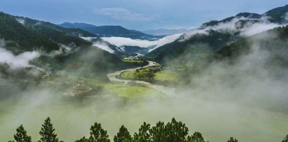 Enchanting view of Punakha valley in Summer in Bhutan