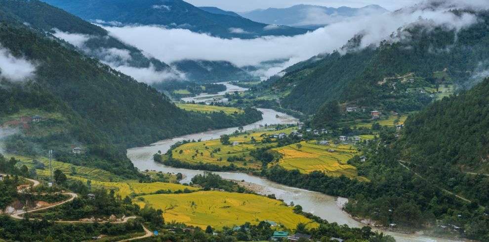 Enchanting view of Punakha valley in Bhutan