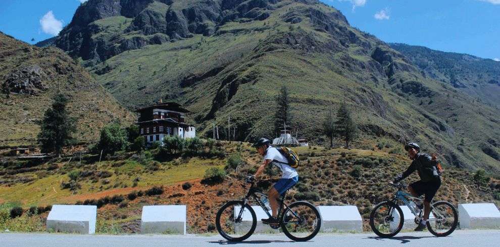 Mountain biking at Tamchog Lhakhang Paro Bhutan